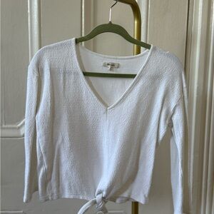White V-Neck Tie-Front Top